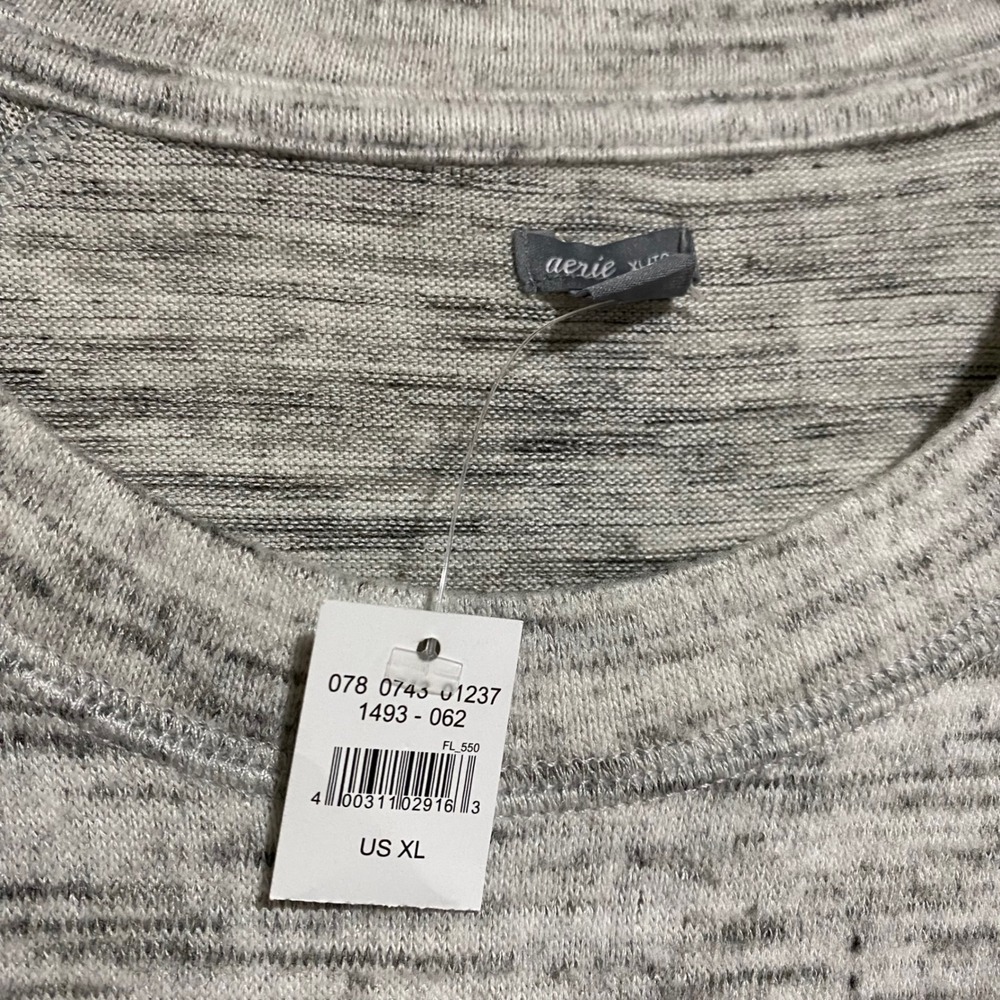 New Aerie Women Gray Heathered Long Sleeve Raglan Sweatshirt Top XL basic staple - Picture 4 of 8